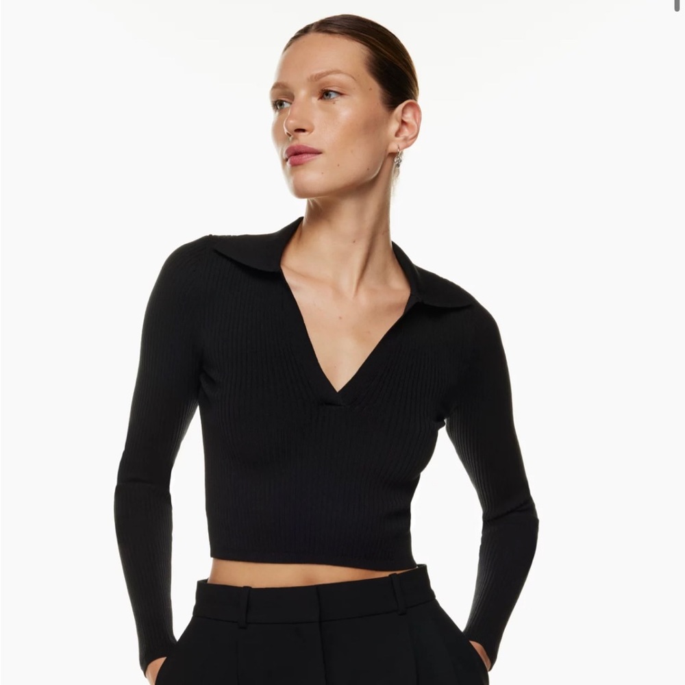 Aritzia “Babaton” cropped v neck long sleeve